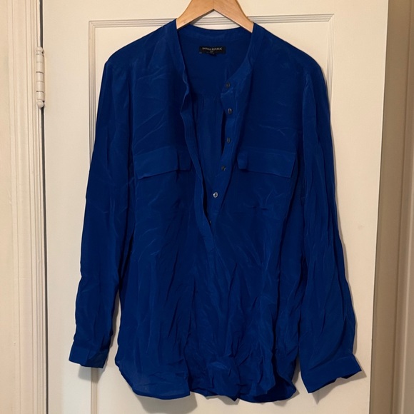 Banana Republic Tops - Banana Republic stunning XL silk pullover Royal Blue Blouse